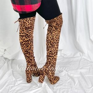 NWT Leopard Print Over The Knee Boots Size 7.5